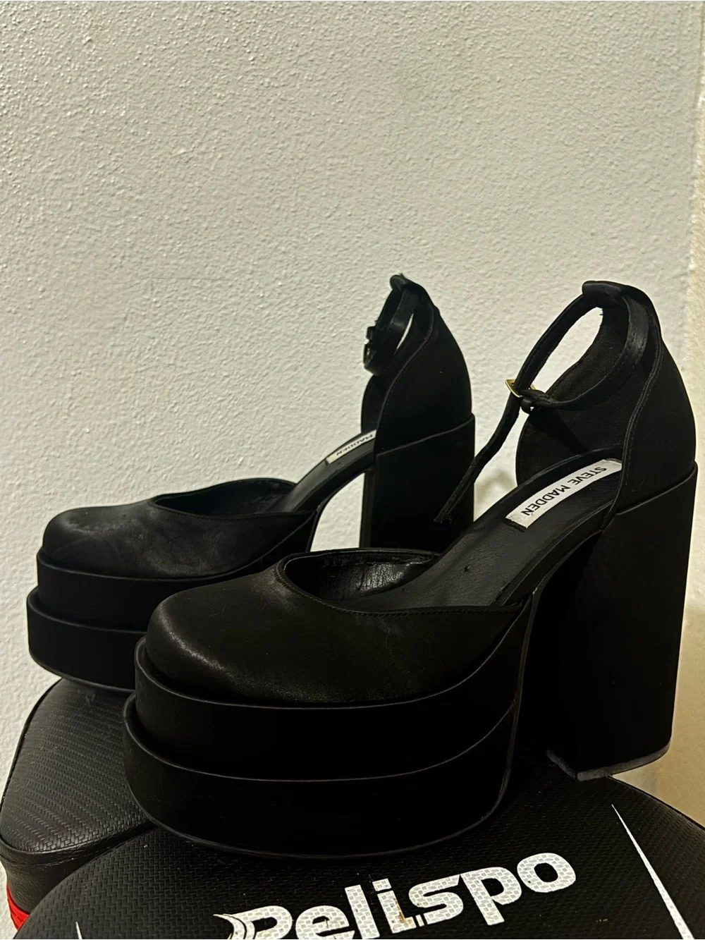 Steve Madden Charlize Black Platform Ankle-Strap Platforms